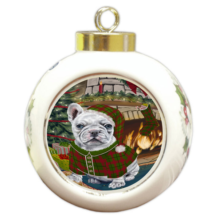 The Stocking was Hung French Bulldog Round Ball Christmas Ornament RBPOR55661