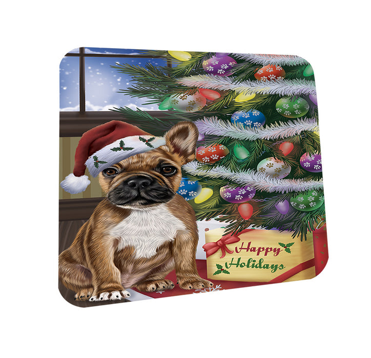 Christmas Happy Holidays French Bulldog with Tree and Presents Coasters Set of 4 CST53787