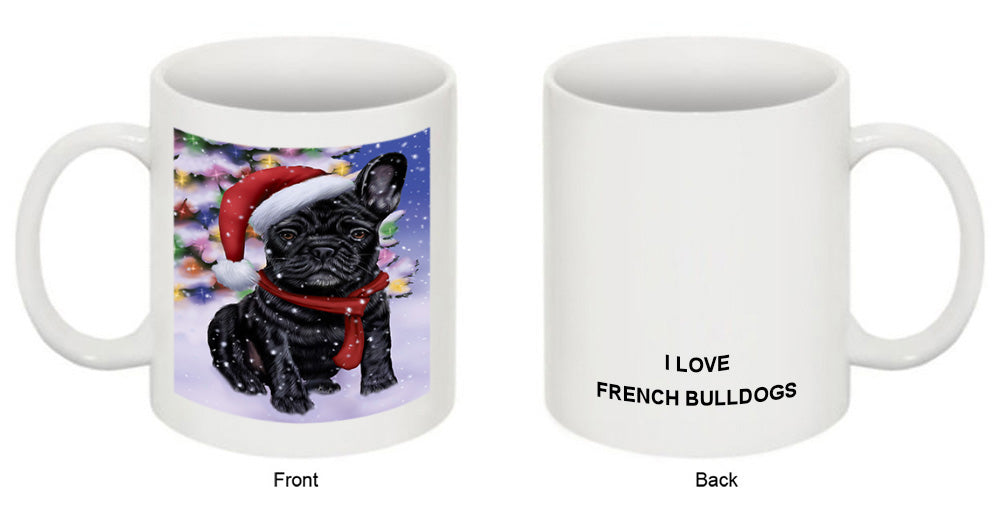 Winterland Wonderland French Bulldog In Christmas Holiday Scenic Background  Coffee Mug MUG48789