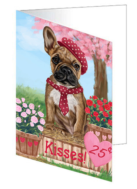 Rosie 25 Cent Kisses French Bulldog Dog Handmade Artwork Assorted Pets Greeting Cards and Note Cards with Envelopes for All Occasions and Holiday Seasons GCD72107