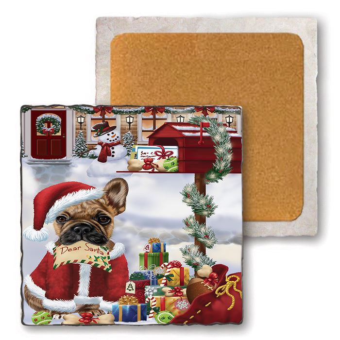 French Bulldog Dear Santa Letter Christmas Holiday Mailbox Set of 4 Natural Stone Marble Tile Coasters MCST48898