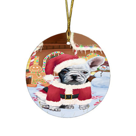 Christmas Gingerbread House Candyfest French Bulldog Round Flat Christmas Ornament RFPOR56688