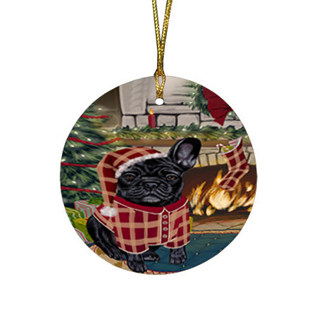 The Stocking was Hung French Bulldog Round Flat Christmas Ornament RFPOR55662
