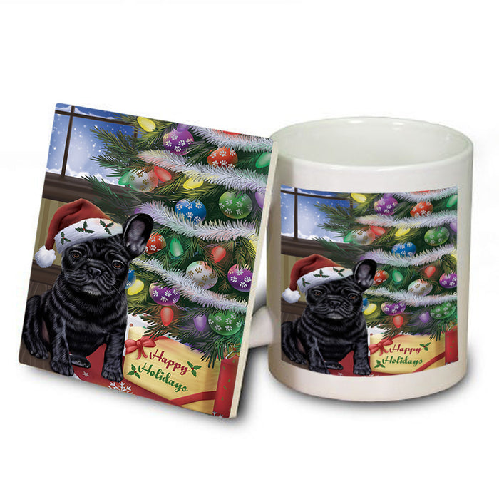 Christmas Happy Holidays French Bulldog with Tree and Presents Mug and Coaster Set MUC53822