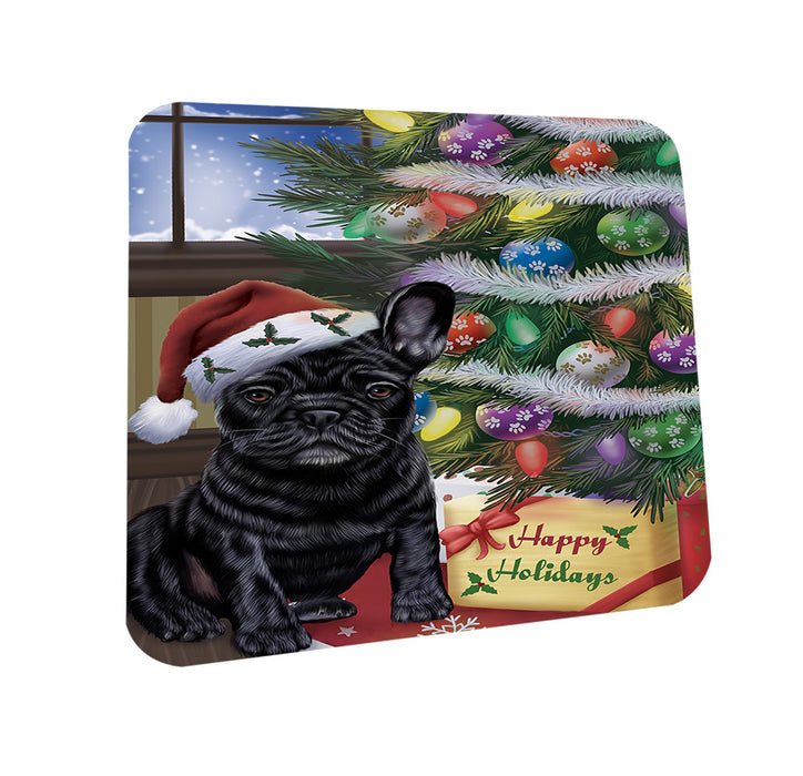 Christmas Happy Holidays French Bulldog with Tree and Presents Coasters Set of 4 CST53788
