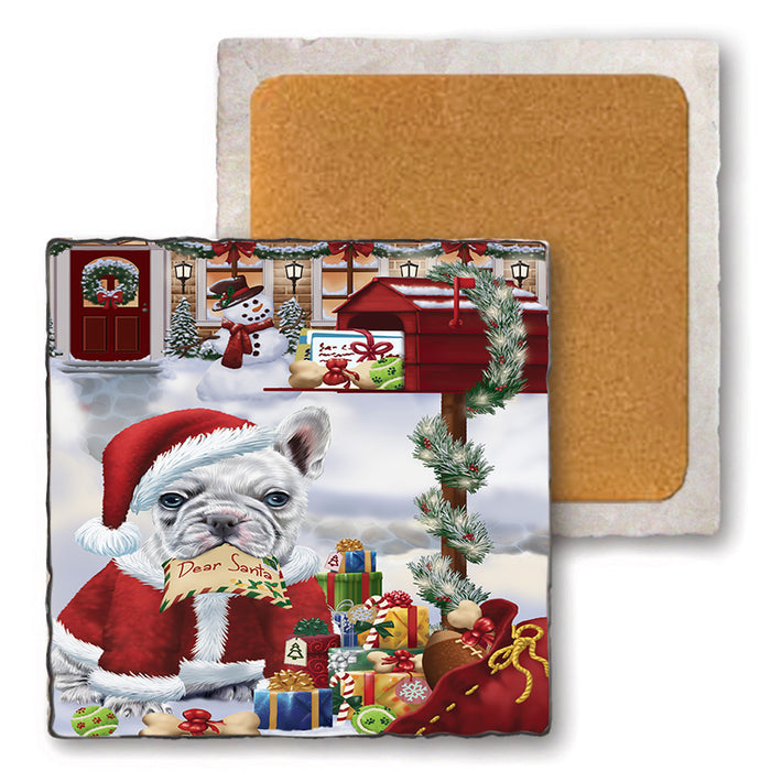 French Bulldog Dear Santa Letter Christmas Holiday Mailbox Set of 4 Natural Stone Marble Tile Coasters MCST48899