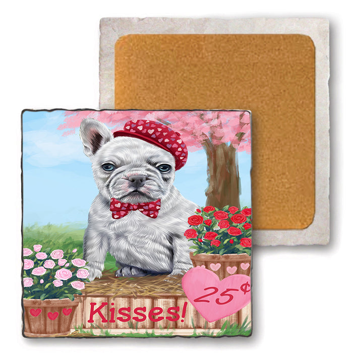 Rosie 25 Cent Kisses French Bulldog Dog Set of 4 Natural Stone Marble Tile Coasters MCST50865