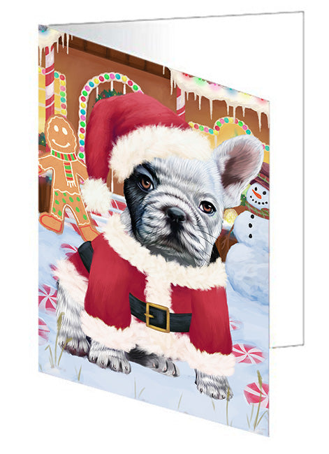 Christmas Gingerbread House Candyfest French Bulldog Handmade Artwork Assorted Pets Greeting Cards and Note Cards with Envelopes for All Occasions and Holiday Seasons GCD73511