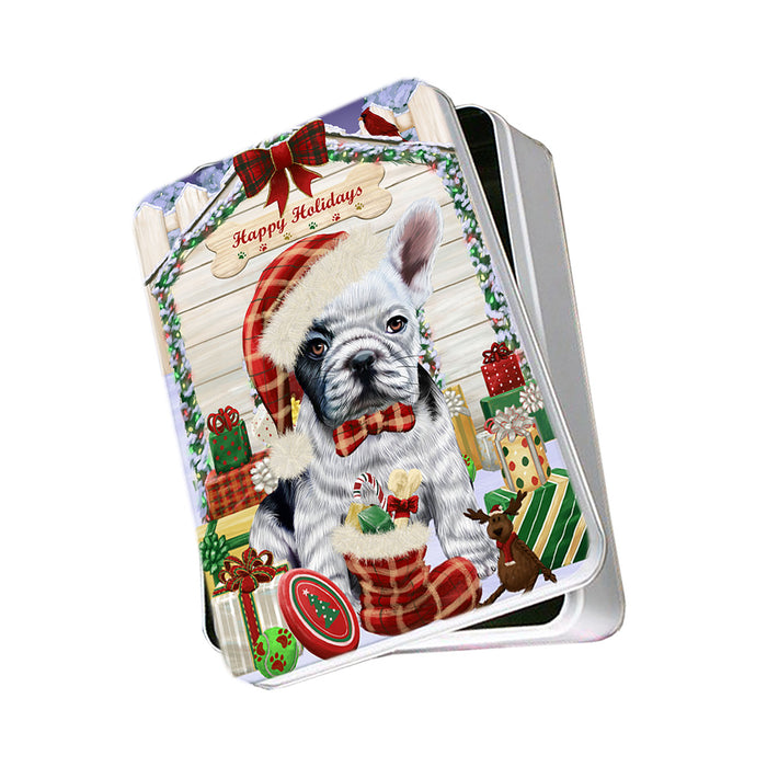 Happy Holidays Christmas French Bulldog House with Presents Photo Storage Tin PITN51414