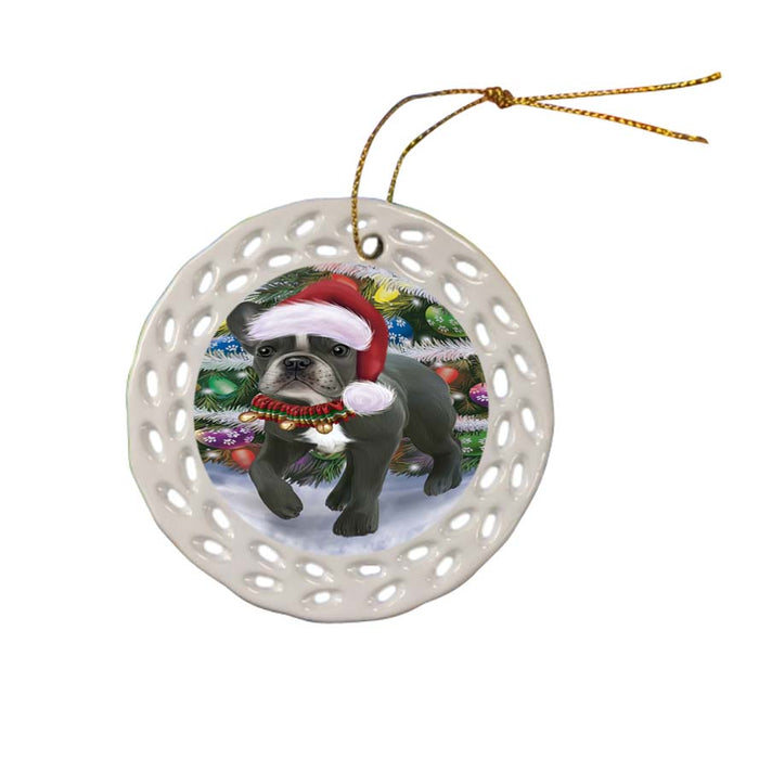 Trotting in the Snow French Bulldog Ceramic Doily Ornament DPOR55798