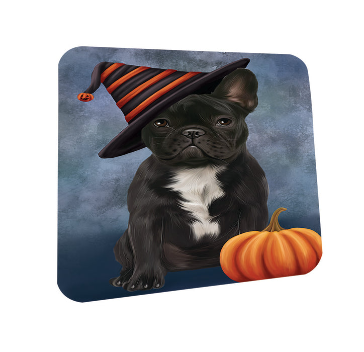 Happy Halloween French Bulldog Wearing Witch Hat with Pumpkin Coasters Set of 4 CST54908