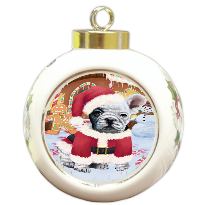 Christmas Gingerbread House Candyfest French Bulldog Round Ball Christmas Ornament RBPOR56688