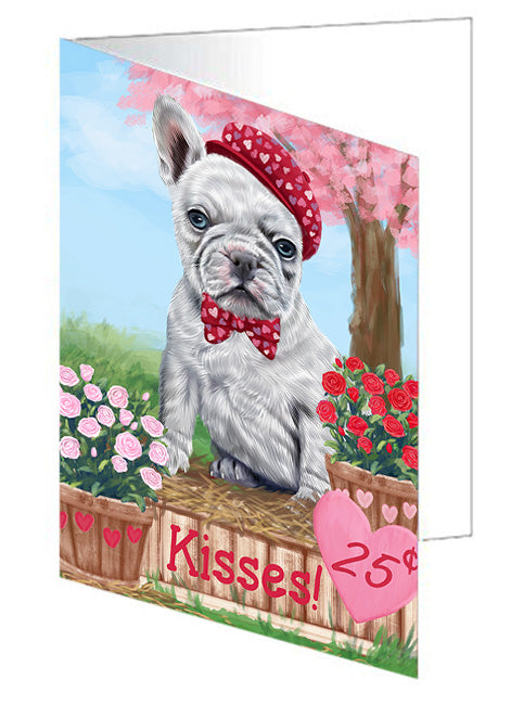 Rosie 25 Cent Kisses French Bulldog Dog Handmade Artwork Assorted Pets Greeting Cards and Note Cards with Envelopes for All Occasions and Holiday Seasons GCD72110