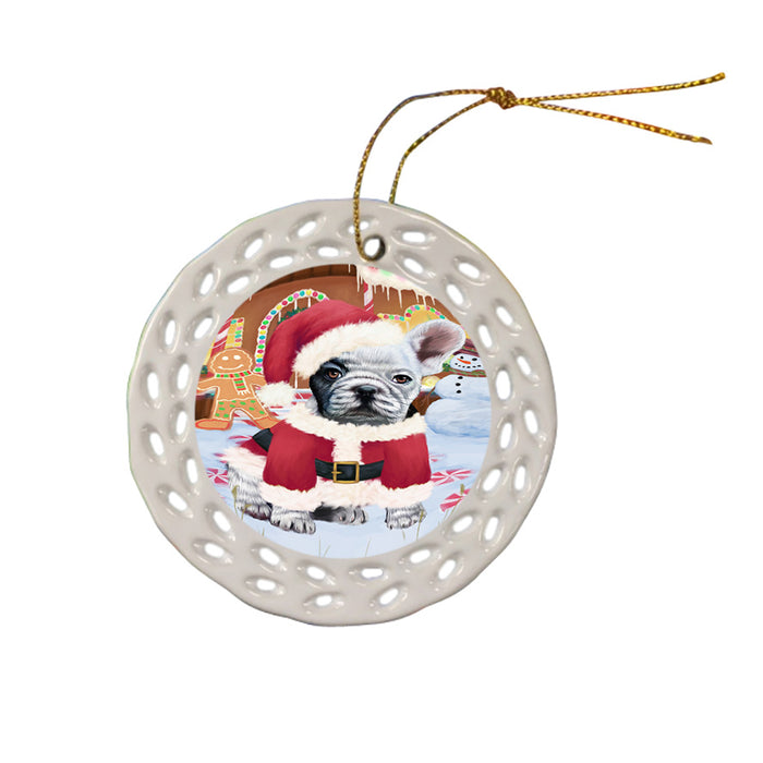 Christmas Gingerbread House Candyfest French Bulldog Ceramic Doily Ornament DPOR56688