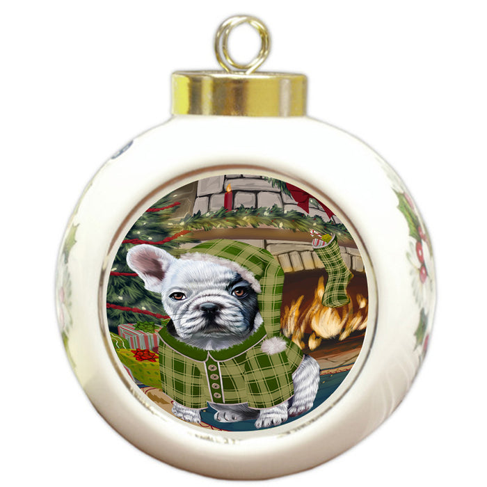 The Stocking was Hung French Bulldog Round Ball Christmas Ornament RBPOR55663