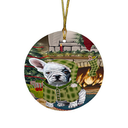 The Stocking was Hung French Bulldog Round Flat Christmas Ornament RFPOR55663