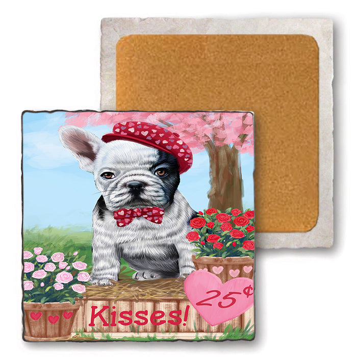 Rosie 25 Cent Kisses French Bulldog Dog Set of 4 Natural Stone Marble Tile Coasters MCST50866