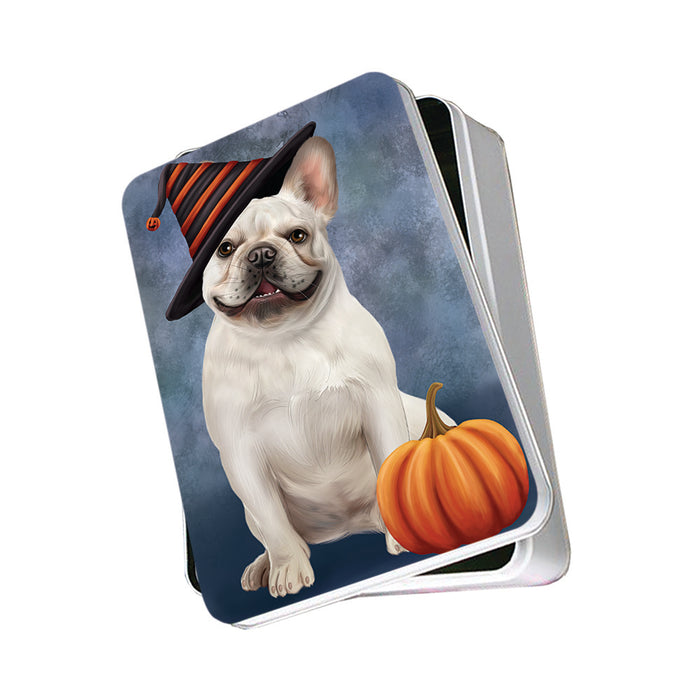 Happy Halloween French Bulldog Wearing Witch Hat with Pumpkin Photo Storage Tin PITN54894