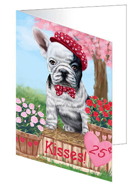 Rosie 25 Cent Kisses French Bulldog Dog Handmade Artwork Assorted Pets Greeting Cards and Note Cards with Envelopes for All Occasions and Holiday Seasons GCD72113