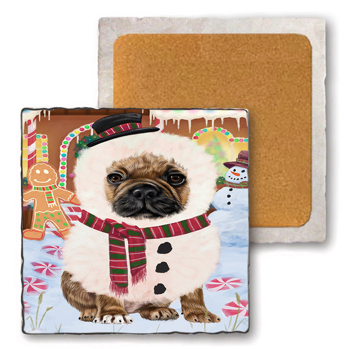 Christmas Gingerbread House Candyfest French Bulldog Set of 4 Natural Stone Marble Tile Coasters MCST51333