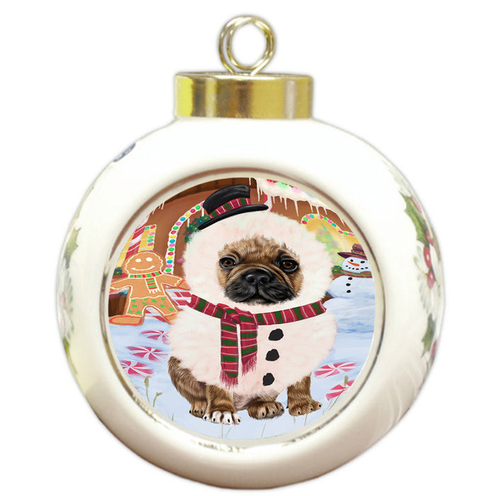 Christmas Gingerbread House Candyfest French Bulldog Round Ball Christmas Ornament RBPOR56689