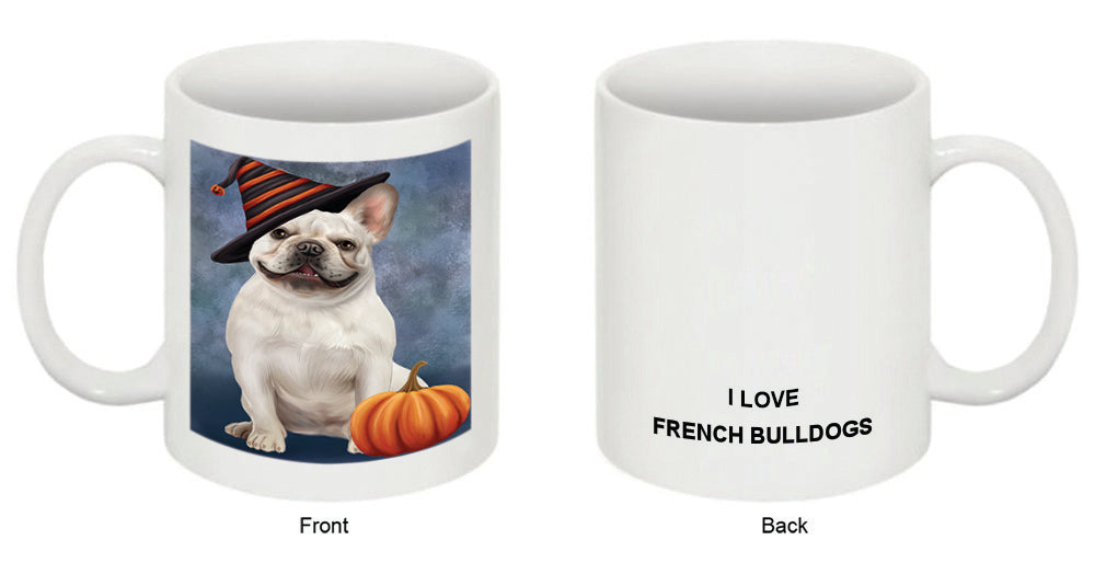 Happy Halloween French Bulldog Wearing Witch Hat with Pumpkin Coffee Mug MUG50349