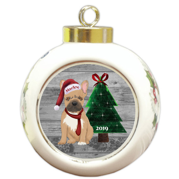 Custom Personalized French Bulldog Glassy Classy Christmas Round Ball Ornament