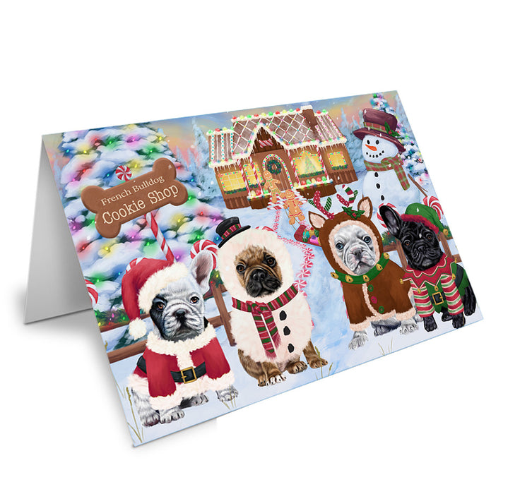 Holiday Gingerbread Cookie Shop French Bulldogs Handmade Artwork Assorted Pets Greeting Cards and Note Cards with Envelopes for All Occasions and Holiday Seasons GCD73712