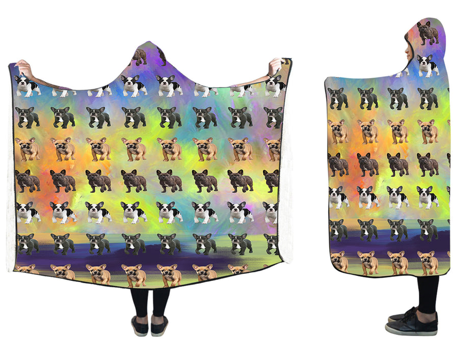 Paradise Wave French Bulldogs  Hooded Blanket 50"x40"