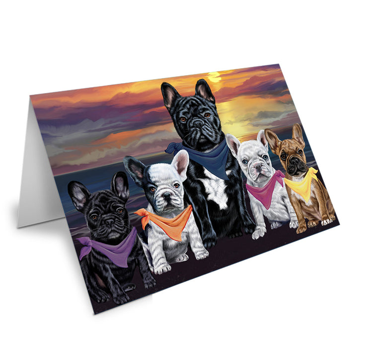 Family Sunset Portrait French Bulldogs Handmade Artwork Assorted Pets Greeting Cards and Note Cards with Envelopes for All Occasions and Holiday Seasons GCD54794