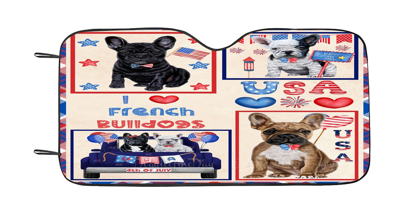 4th of July Independence Day I Love USA French Bulldogs Car Sun Shade Cover Curtain