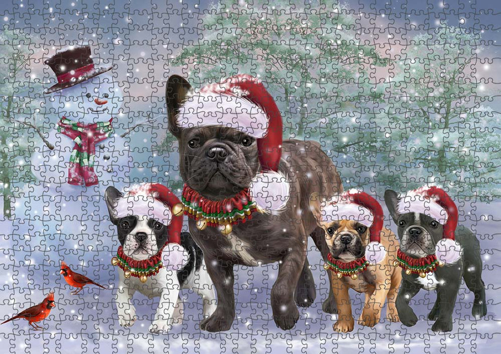 Christmas Running Family French Bulldogs Puzzle with Photo Tin PUZL90080