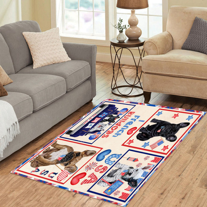 4th of July Independence Day I Love USA French Bulldogs Area Rug - Ultra Soft Cute Pet Printed Unique Style Floor Living Room Carpet Decorative Rug for Indoor Gift for Pet Lovers