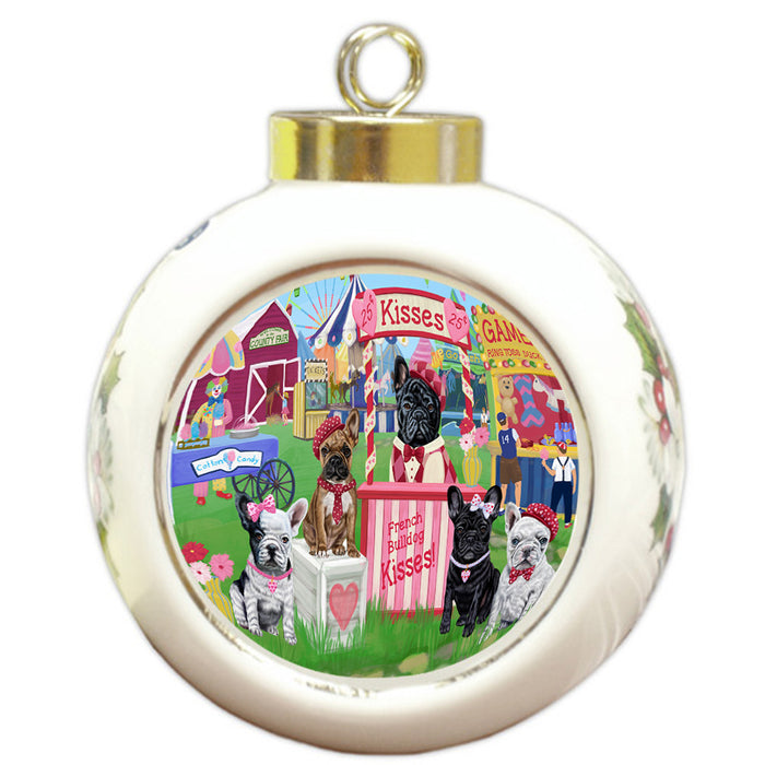 Carnival Kissing Booth French Bulldogs Round Ball Christmas Ornament RBPOR56189