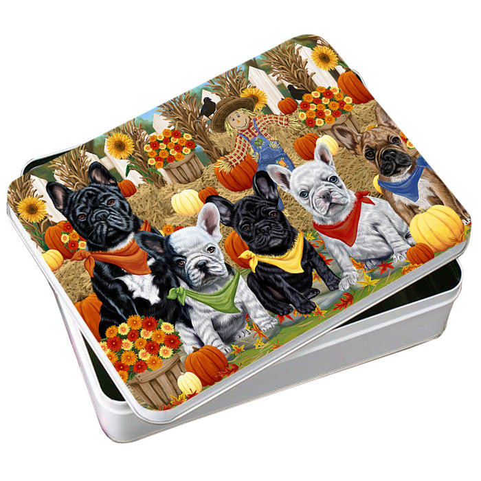 Fall Festive Gathering French Bulldogs with Pumpkins Photo Storage Tin PITN50643