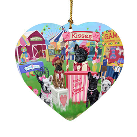 Carnival Kissing Booth French Bulldogs Heart Christmas Ornament HPOR56189