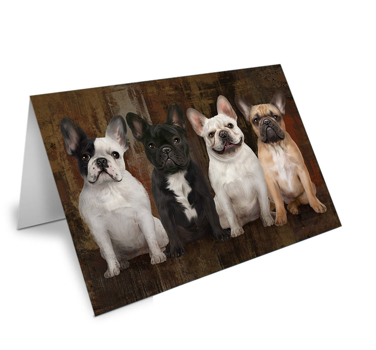 Rustic 4 French Bulldogs Handmade Artwork Assorted Pets Greeting Cards and Note Cards with Envelopes for All Occasions and Holiday Seasons GCD55562