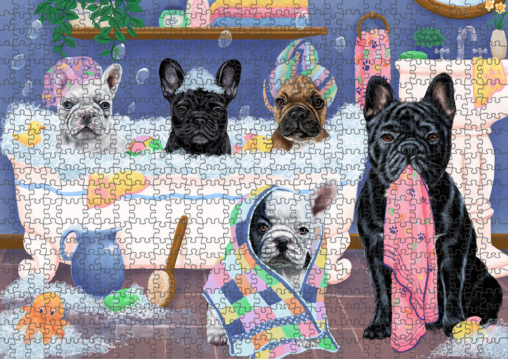 Rub A Dub Dogs In A Tub French Bulldogs Puzzle with Photo Tin PUZL95352