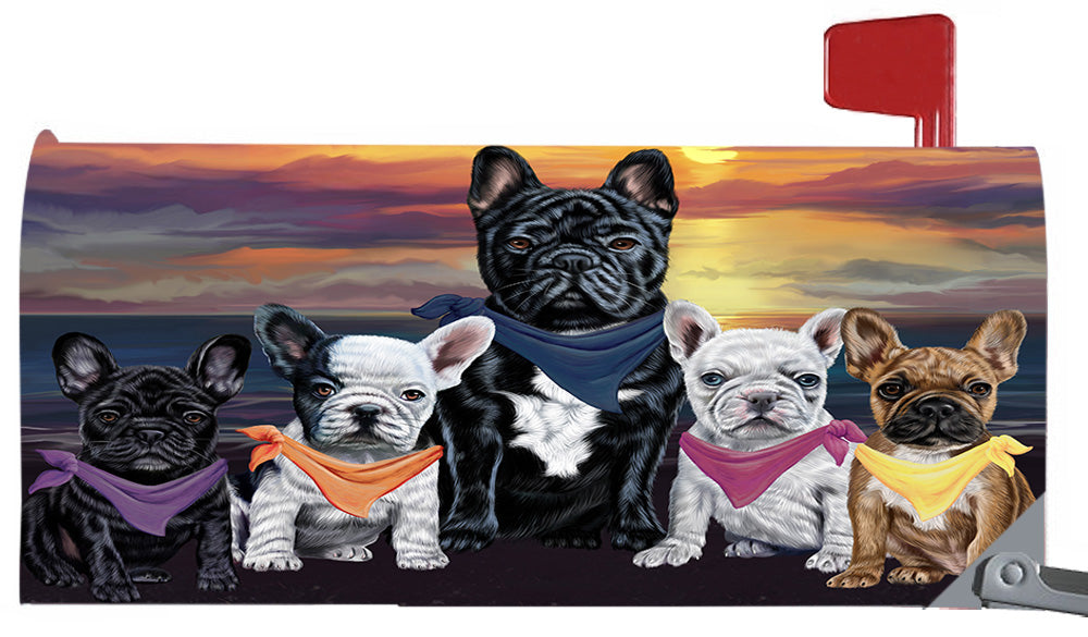 Family Sunset Portrait French Bulldogs Magnetic Mailbox Cover MBC48472