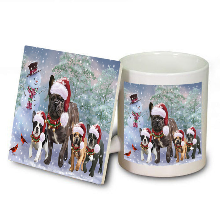 Christmas Running Family French Bulldogs Mug and Coaster Set MUC55461