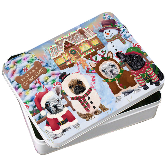 Holiday Gingerbread Cookie Shop French Bulldogs Photo Storage Tin PITN56342