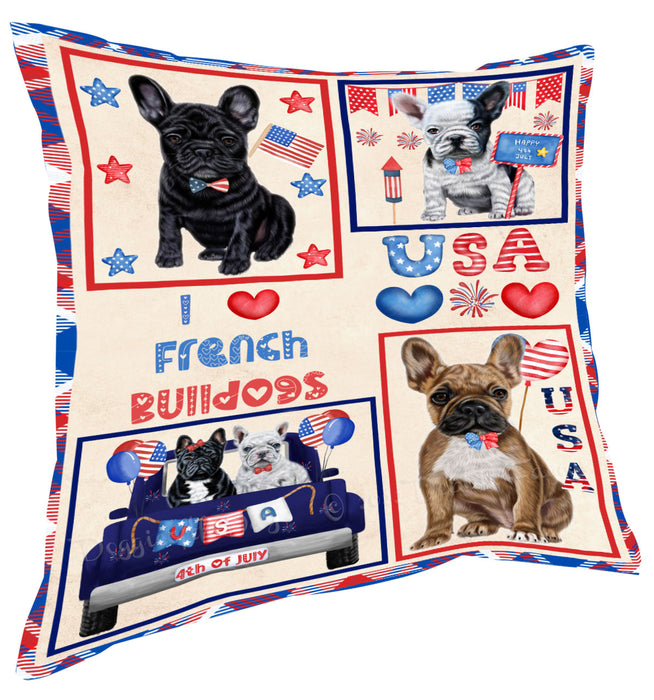 4th of July Independence Day I Love USA French Bulldogs Pillow with Top Quality High-Resolution Images - Ultra Soft Pet Pillows for Sleeping - Reversible & Comfort - Ideal Gift for Dog Lover - Cushion for Sofa Couch Bed - 100% Polyester