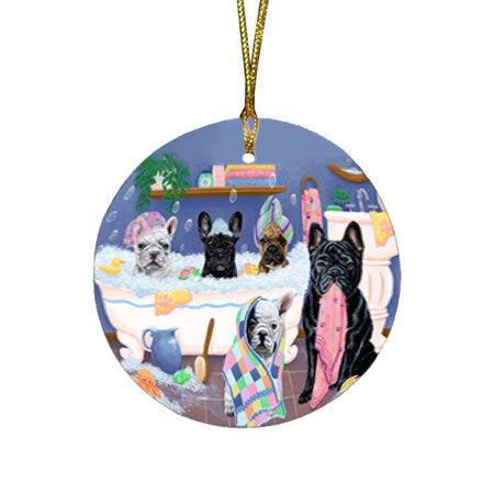 Rub A Dub Dogs In A Tub French Bulldogs Round Flat Christmas Ornament RFPOR57144