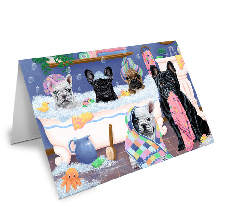Rub A Dub Dogs In A Tub French Bulldogs Handmade Artwork Assorted Pets Greeting Cards and Note Cards with Envelopes for All Occasions and Holiday Seasons GCD74879