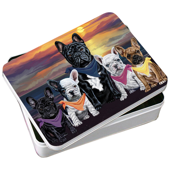 Family Sunset Portrait French Bulldogs Photo Storage Tin PITN50255