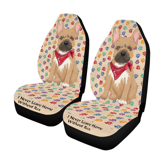 Personalized I Never Leave Home Paw Print French Bulldogs Pet Front Car Seat Cover (Set of 2)