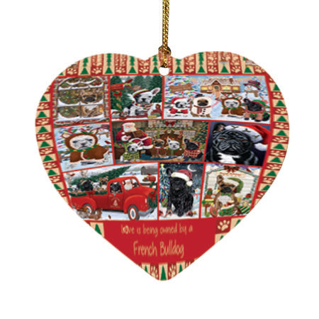 Love is Being Owned Christmas French Bulldogs Heart Christmas Ornament HPOR57851