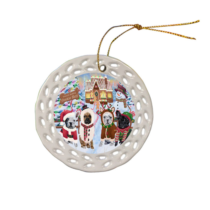 Holiday Gingerbread Cookie Shop French Bulldogs Ceramic Doily Ornament DPOR56755