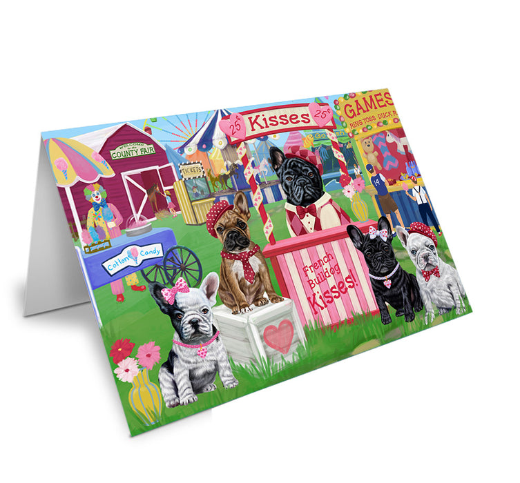 Carnival Kissing Booth French Bulldogs Handmade Artwork Assorted Pets Greeting Cards and Note Cards with Envelopes for All Occasions and Holiday Seasons GCD72014