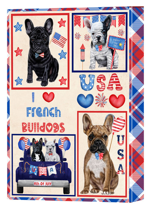 4th of July Independence Day I Love USA French Bulldogs Canvas Wall Art - Premium Quality Ready to Hang Room Decor Wall Art Canvas - Unique Animal Printed Digital Painting for Decoration